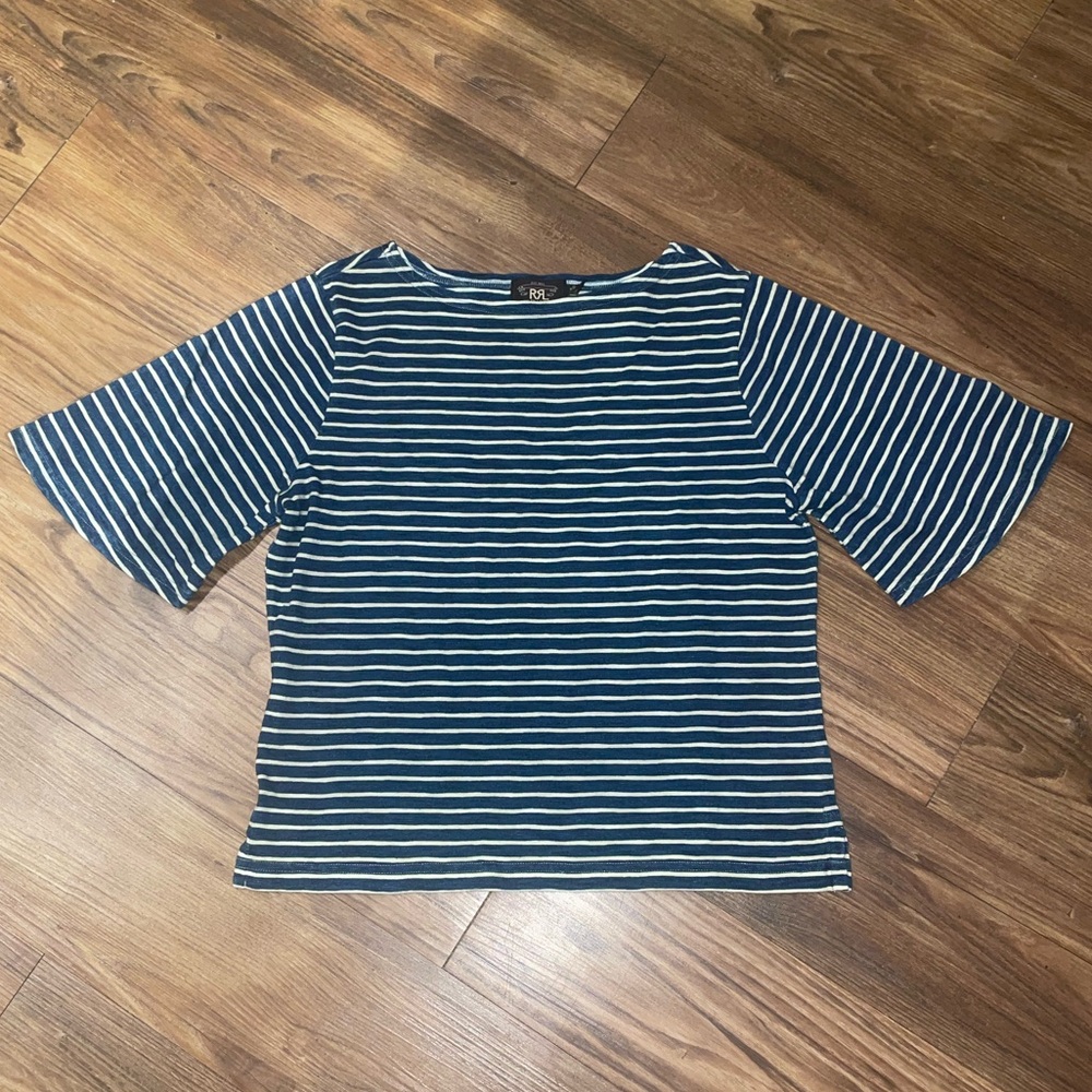 Ralph Lauren Double RL Navy and White Striped Short Sleeve Tee